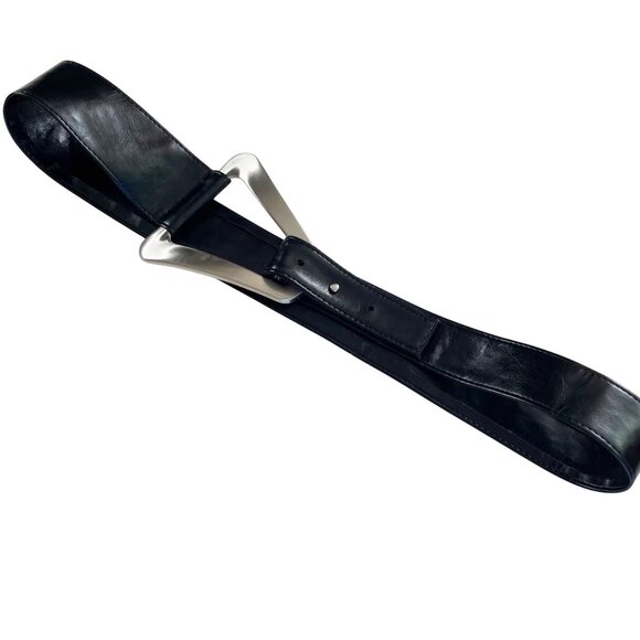 Unique Black Dress Belt Large Abstract Shape Buckle Women's Size Large - Picture 3 of 8